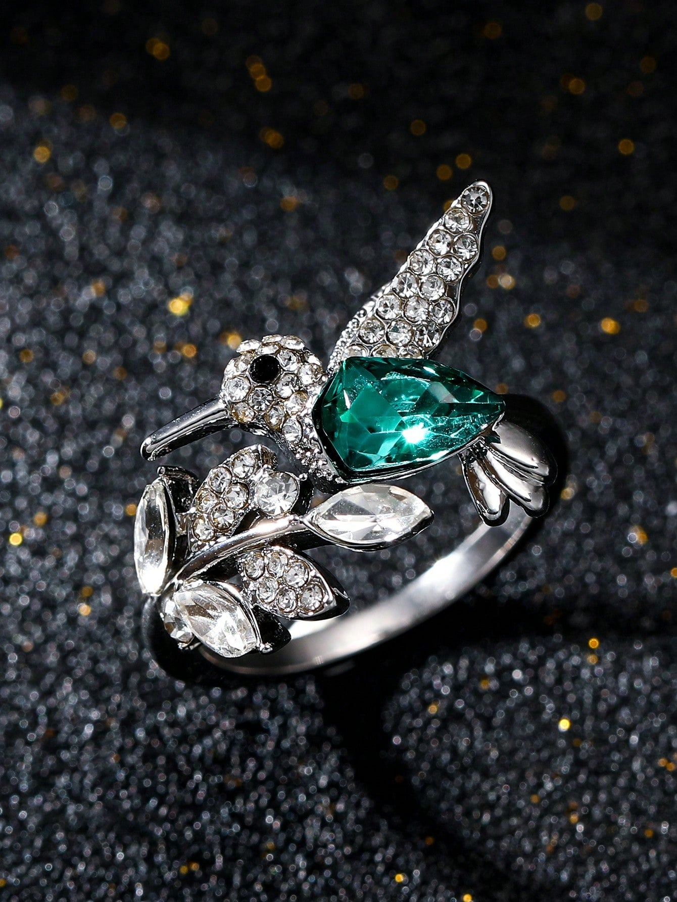 Elegant Blue Stone Hummingbird Ring β Adjustable Glass-Filled