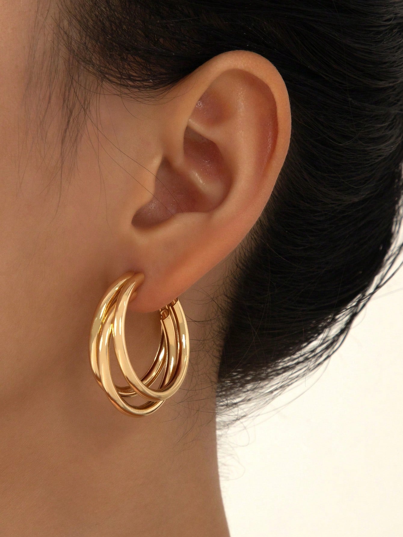 Triple Ring C-Shaped Geometric Earrings β Bold Multi-Layered Metal Statement for Women