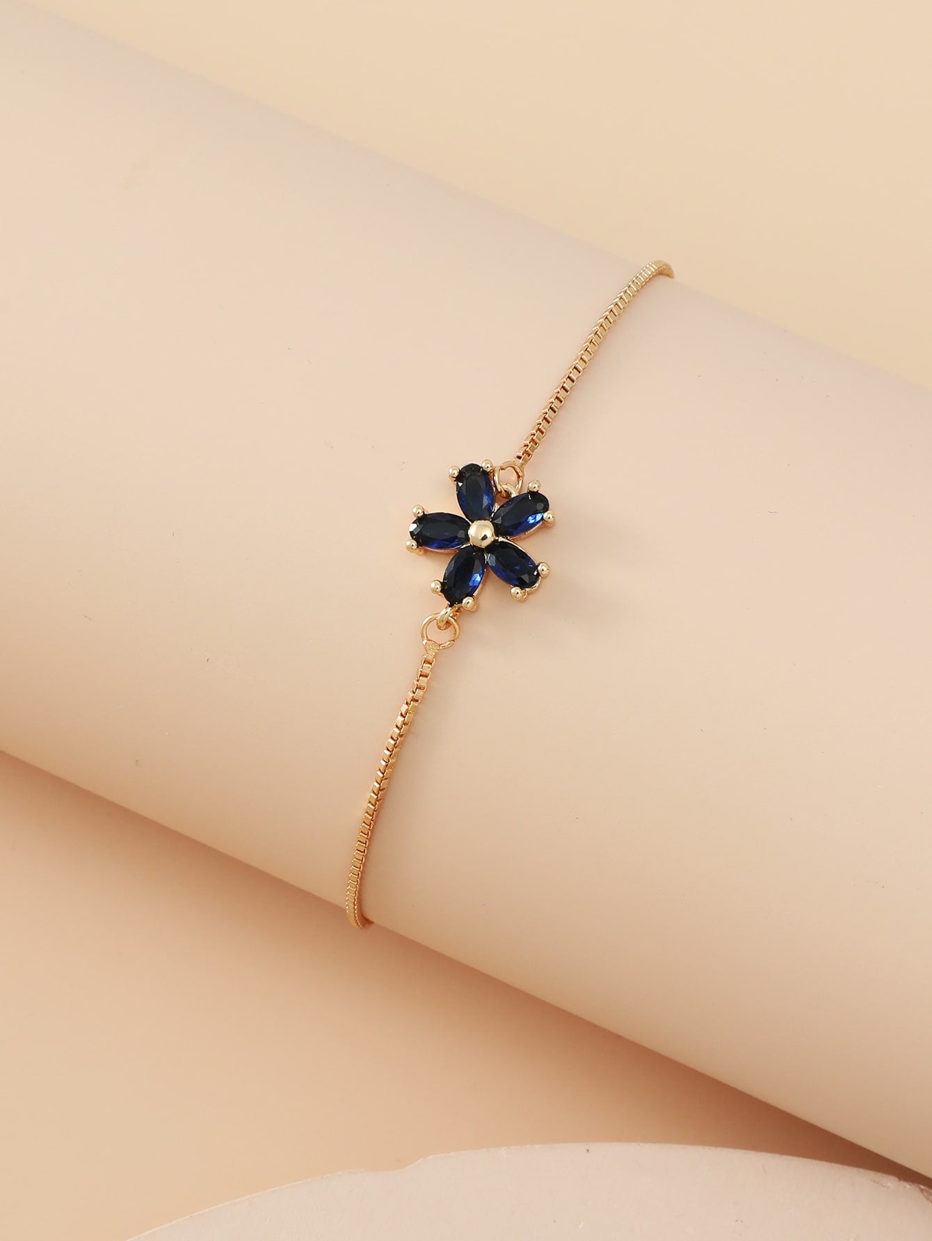 Flower-Shaped Copper Bracelet with Cubic Zirconia