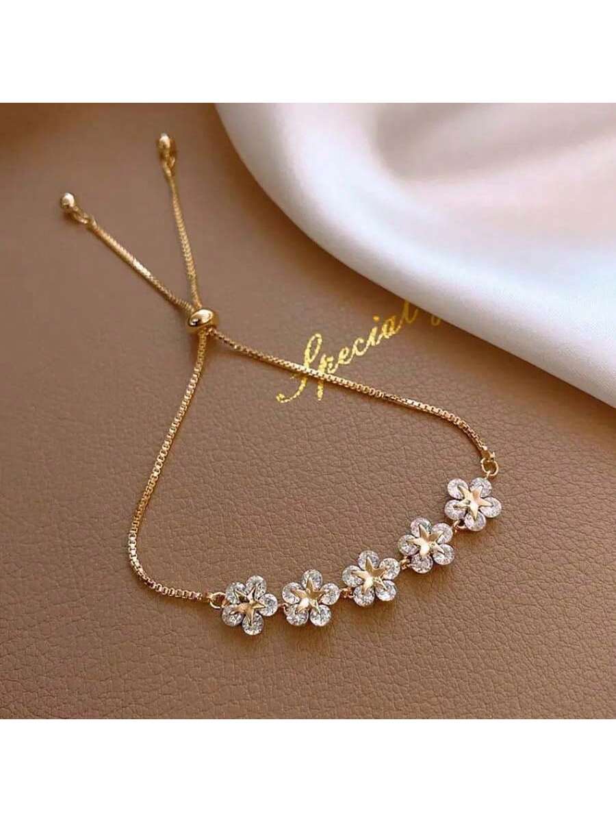 Snowflake Design Drawstring Bracelet with Rhinestones