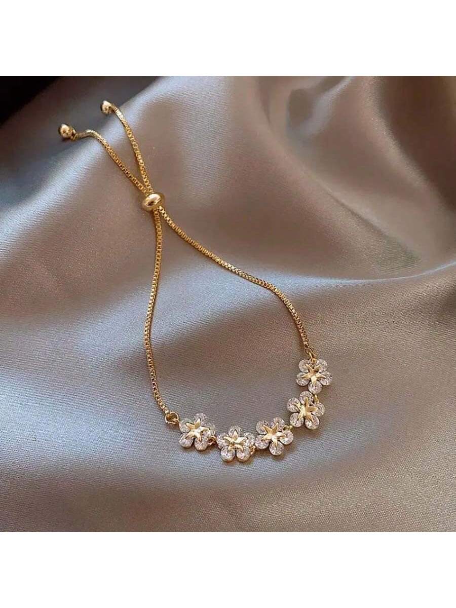 Snowflake Design Drawstring Bracelet with Rhinestones