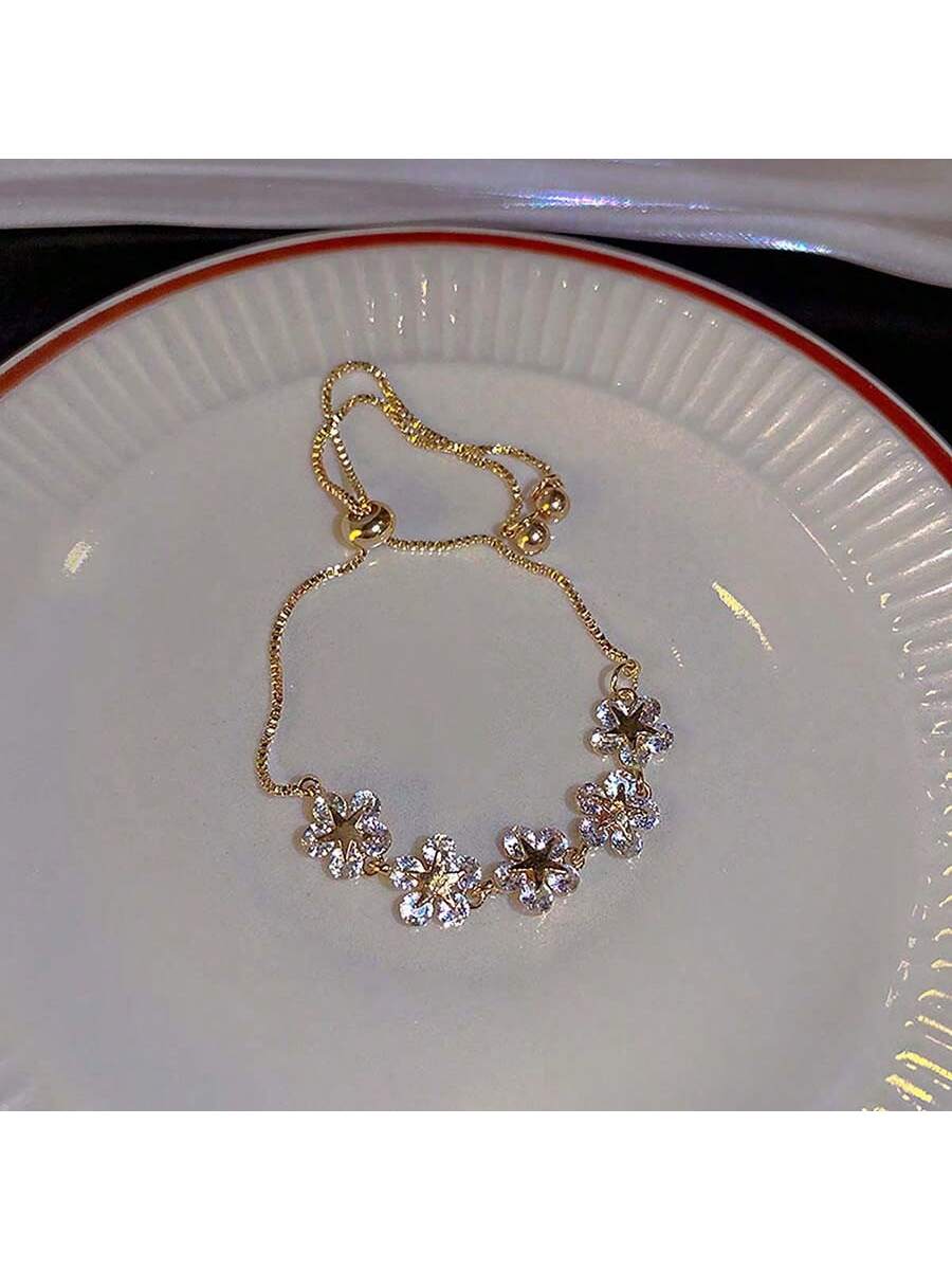 Snowflake Design Drawstring Bracelet with Rhinestones