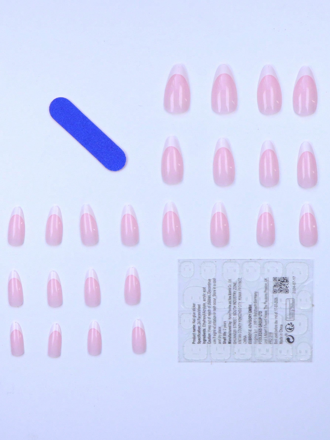 24-Piece White French Edge Almond Nails Set – Minimalist Classic Design with Jelly Glue & Nail File