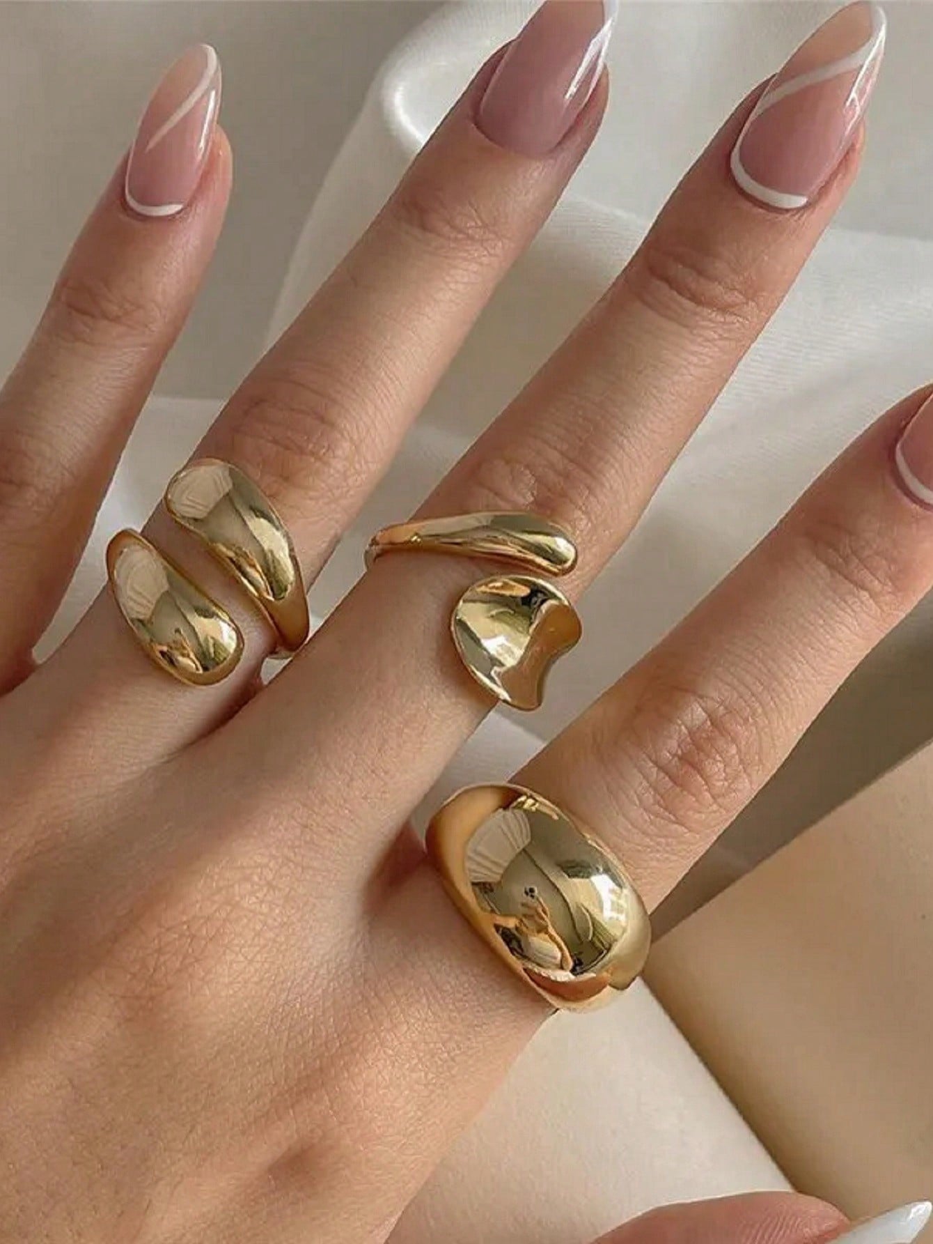 3-Piece Gold Color Geometric Open Rings Set β Chunky Asymmetrical