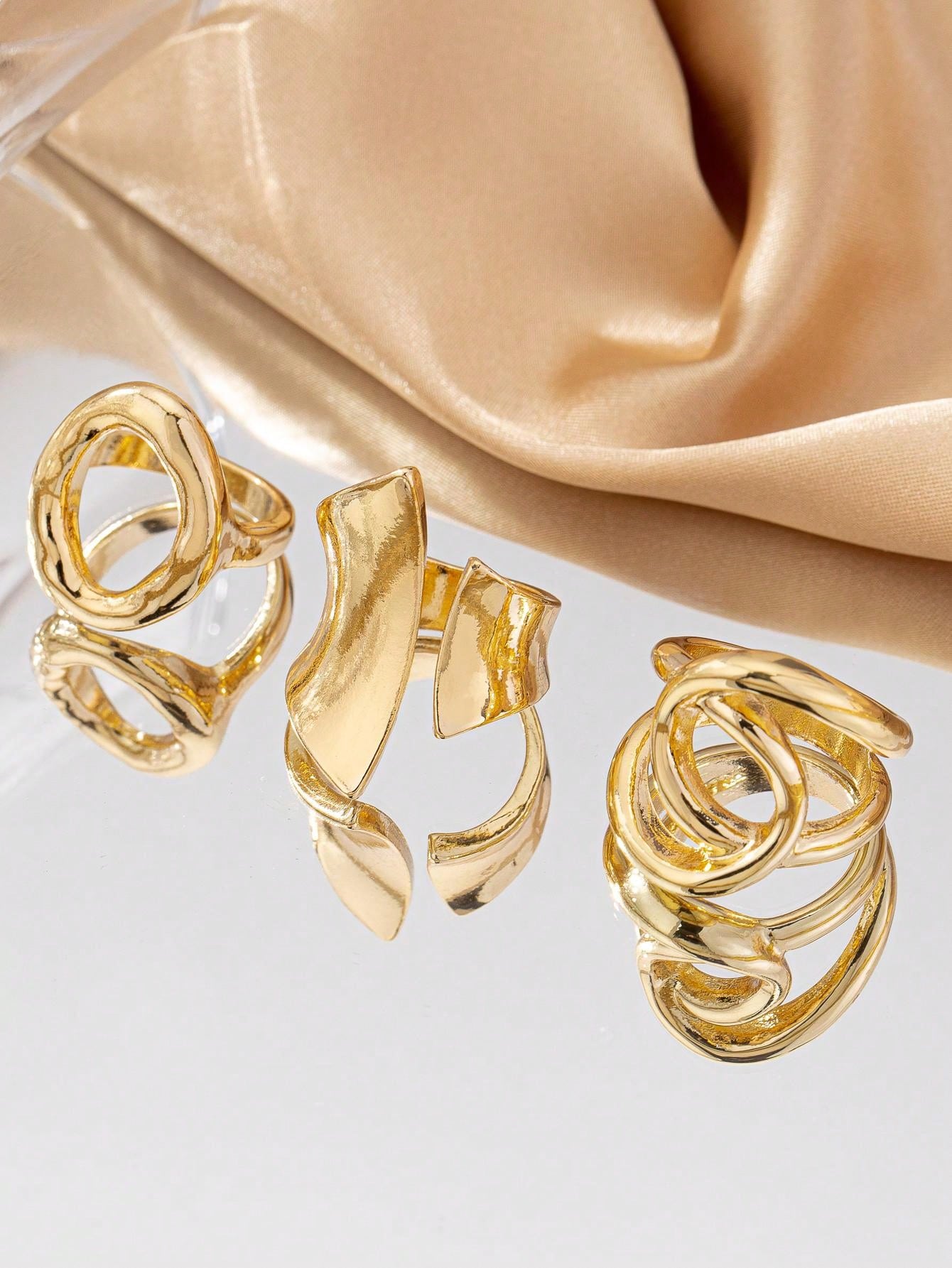 3pcsSet European Punk Style Glossy Round Opening Rings