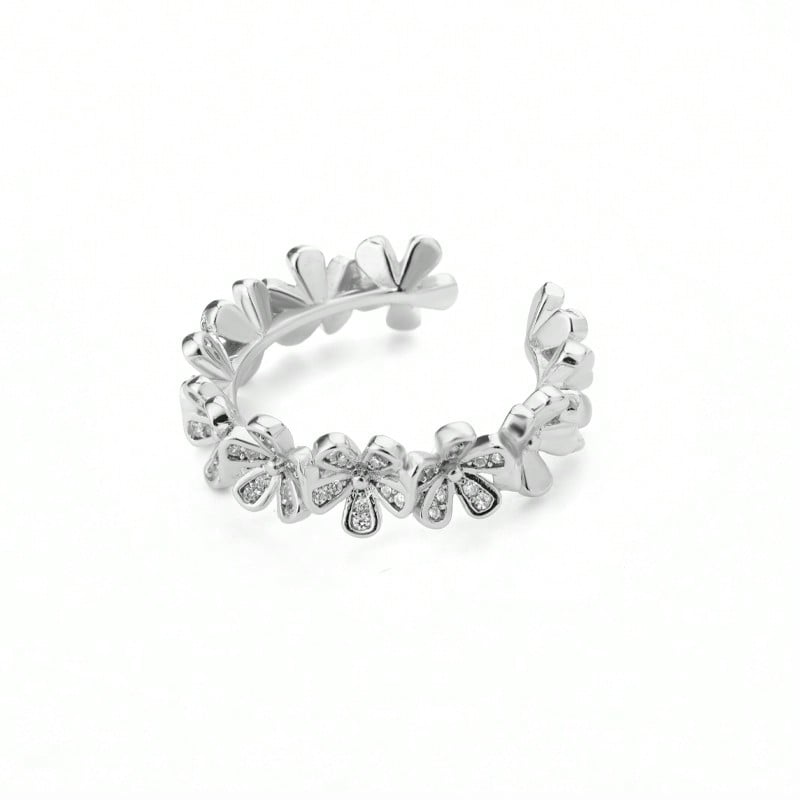 Gold-Plated Cubic Zirconia Flower Ring – Adjustable Luxury Jewelry for Women