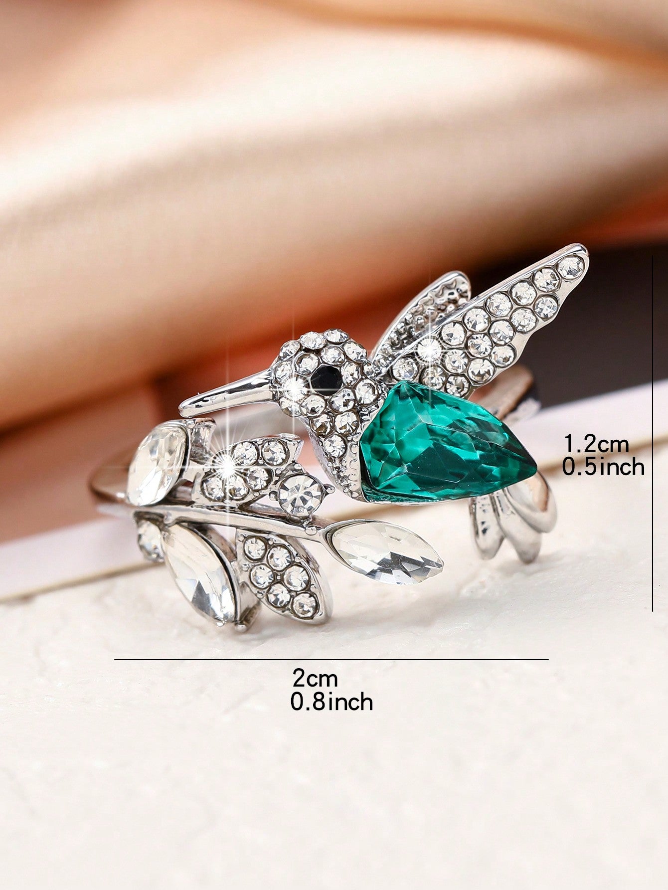Elegant Blue Stone Hummingbird Ring – Adjustable Glass-Filled