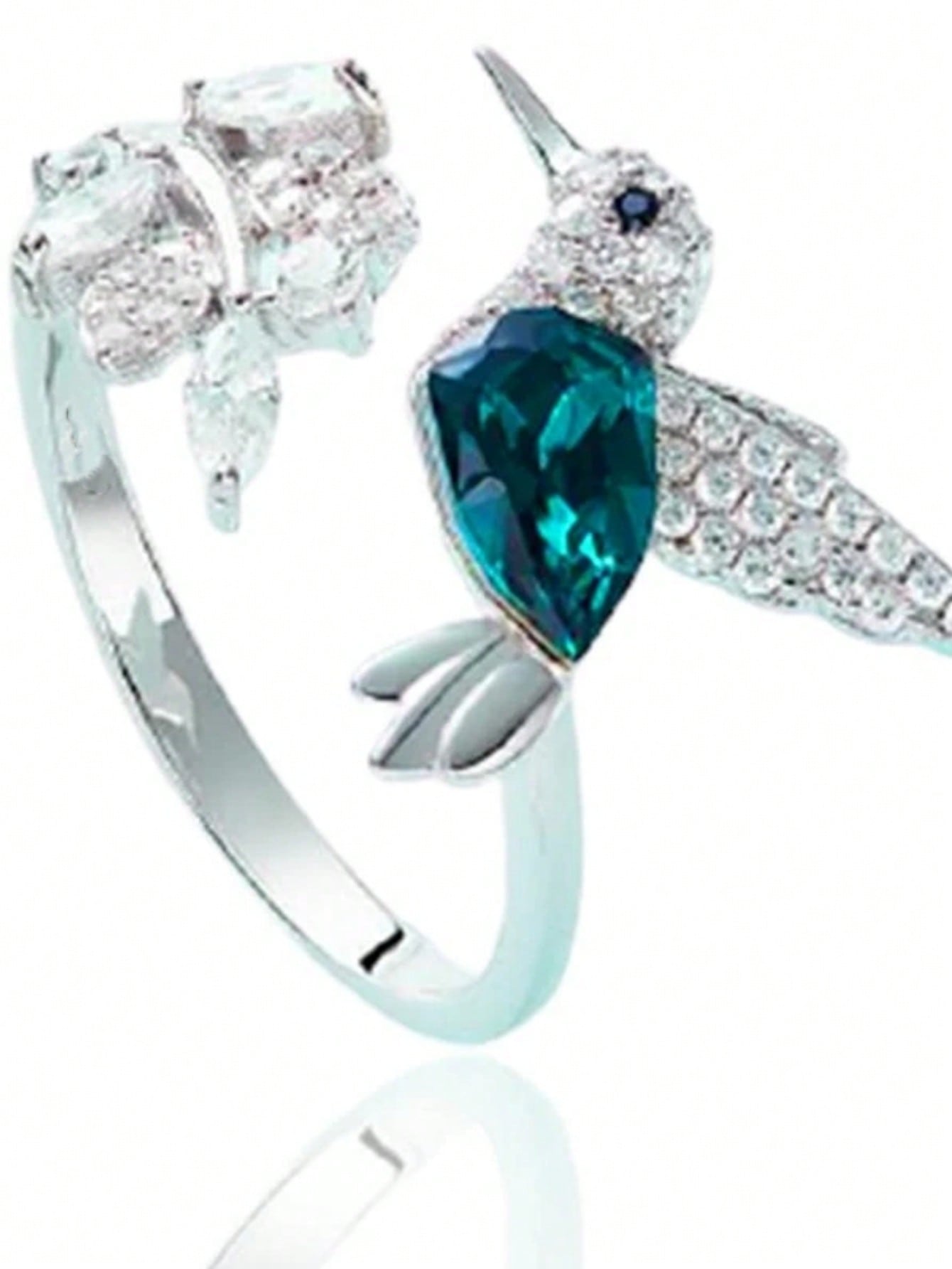 Elegant Blue Stone Hummingbird Ring – Adjustable Glass-Filled