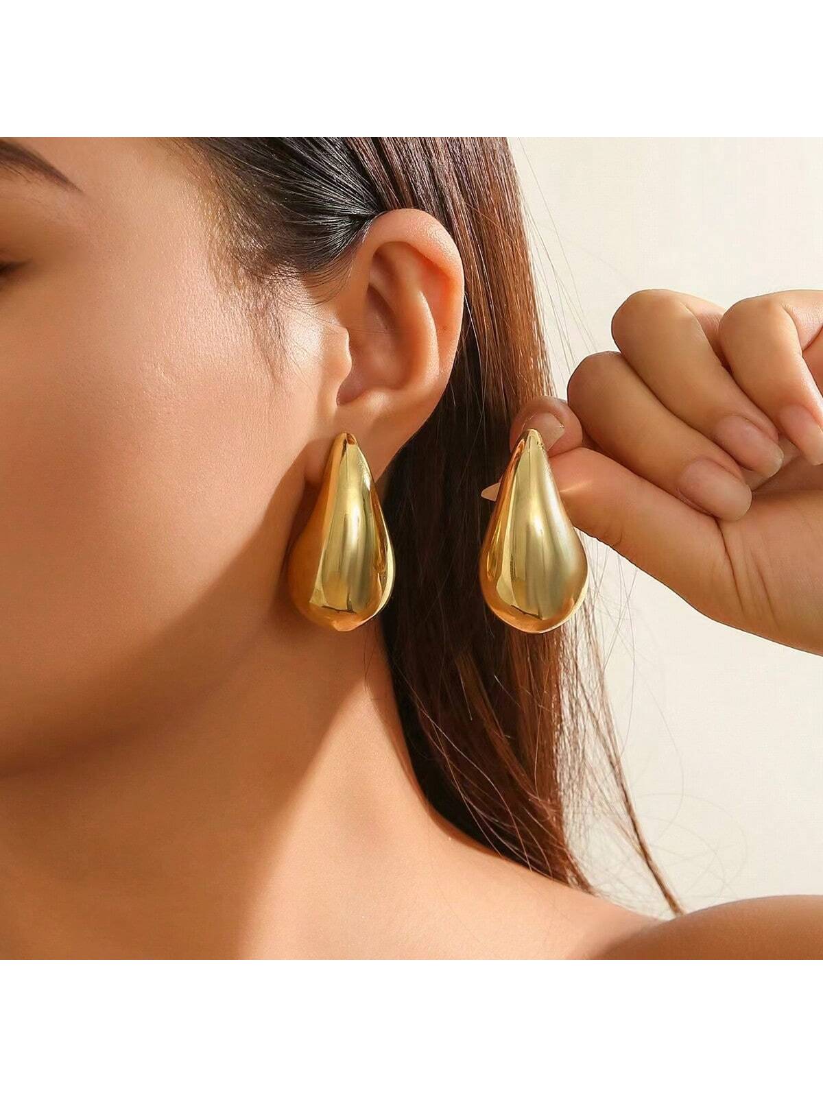 European & American Style Gold-Plated Water Drop Dangle Earrings – Trendy & Minimalist