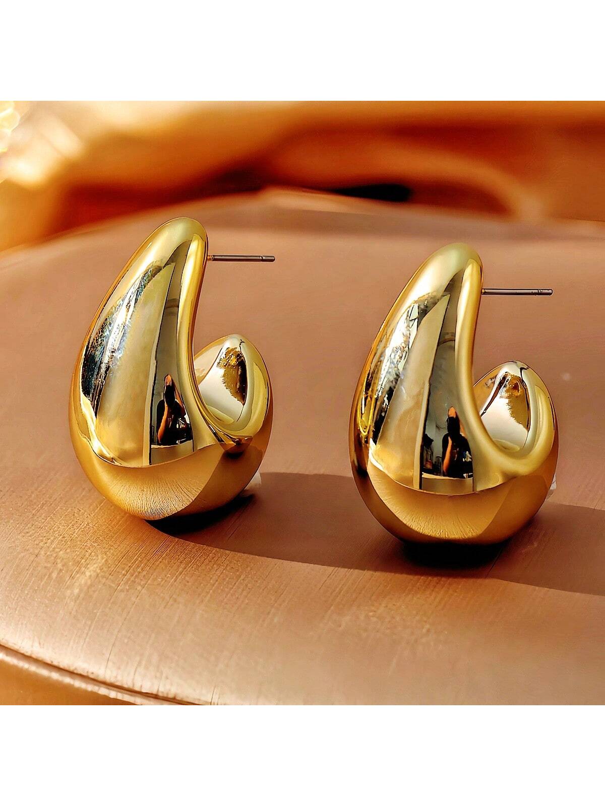 European & American Style Gold-Plated Water Drop Dangle Earrings – Trendy & Minimalist