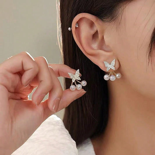 Unique Butterfly & Pearl Stud Earrings – Elegant Daily Wear for Women