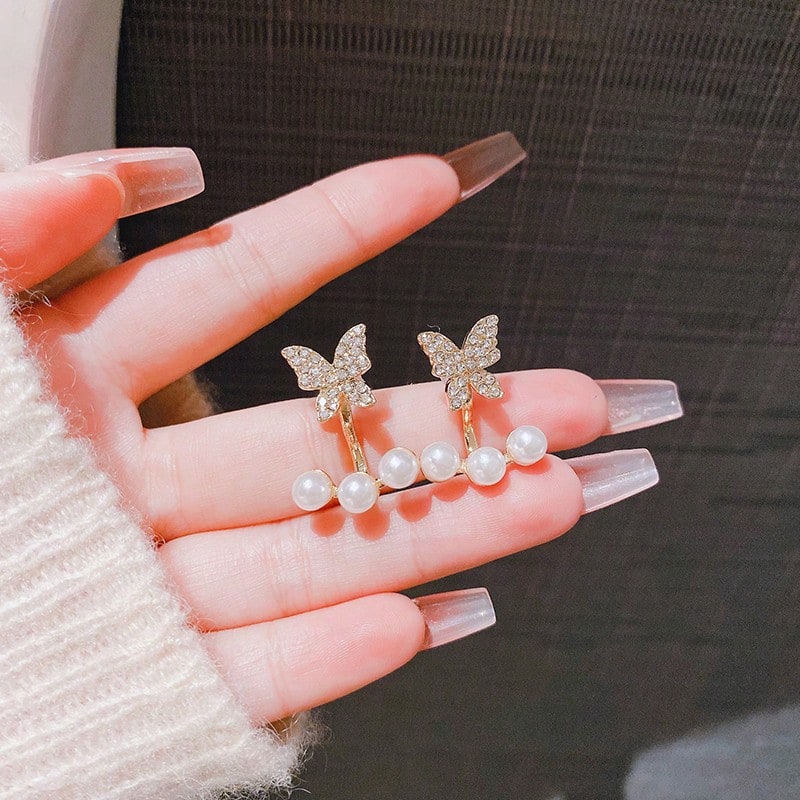 Unique Butterfly & Pearl Stud Earrings – Elegant Daily Wear for Women
