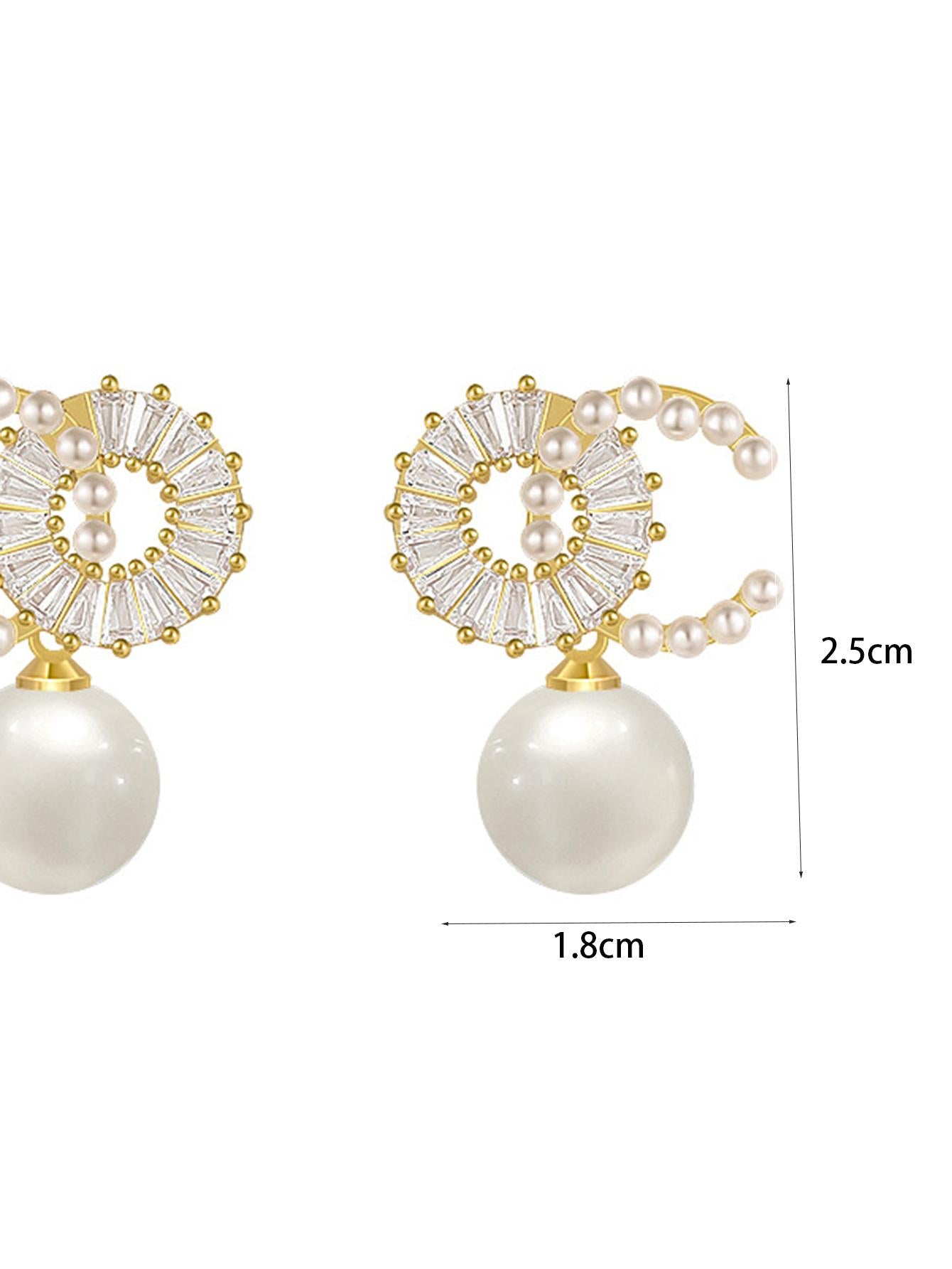 Exquisite Faux Pearl & Cubic Zirconia Earrings – Elegant & Luxurious