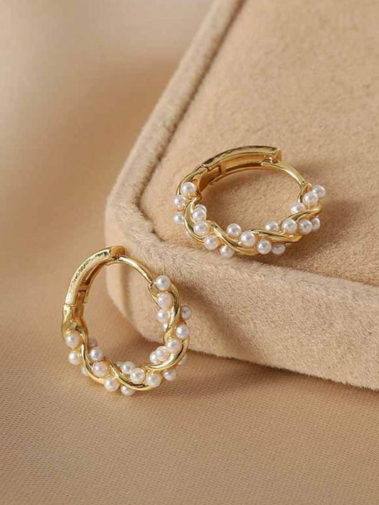 Elegant Faux Pearl Hoop Earrings – Classic Statement Jewelry for Women
