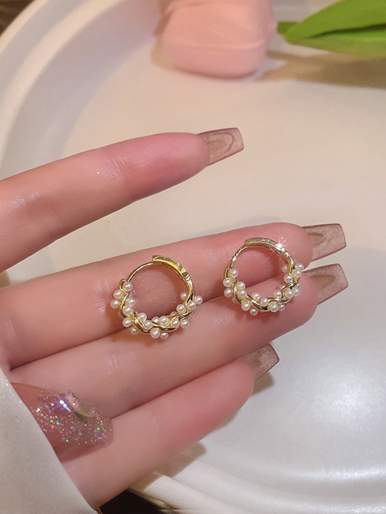 Elegant Faux Pearl Hoop Earrings – Classic Statement Jewelry for Women
