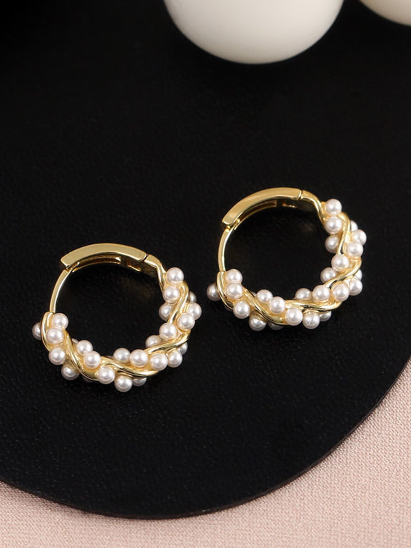 Elegant Faux Pearl Hoop Earrings – Classic Statement Jewelry for Women