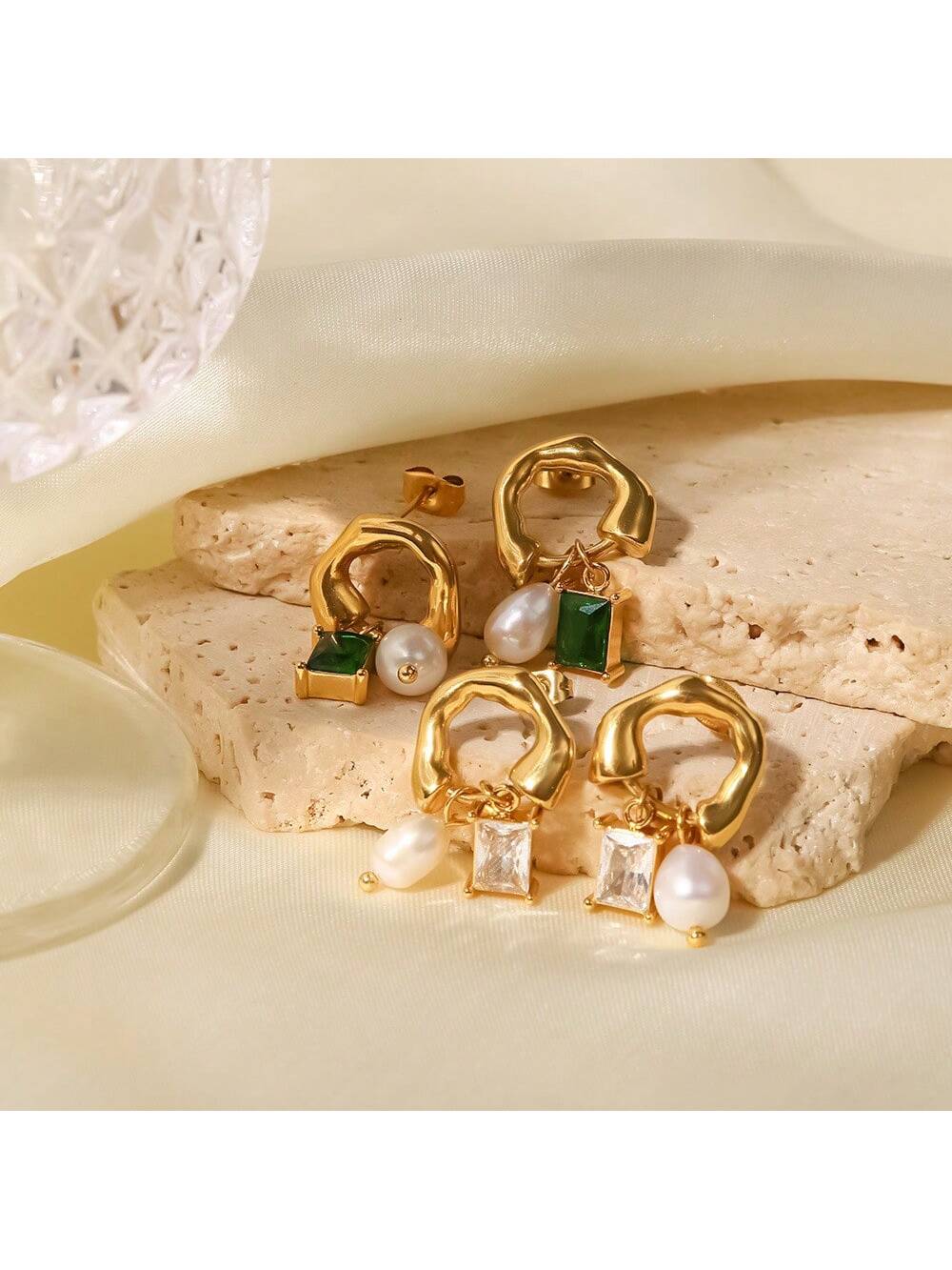 Stainless Steel Pearl & Cubic Zirconia Earrings – Elegant Jewelry