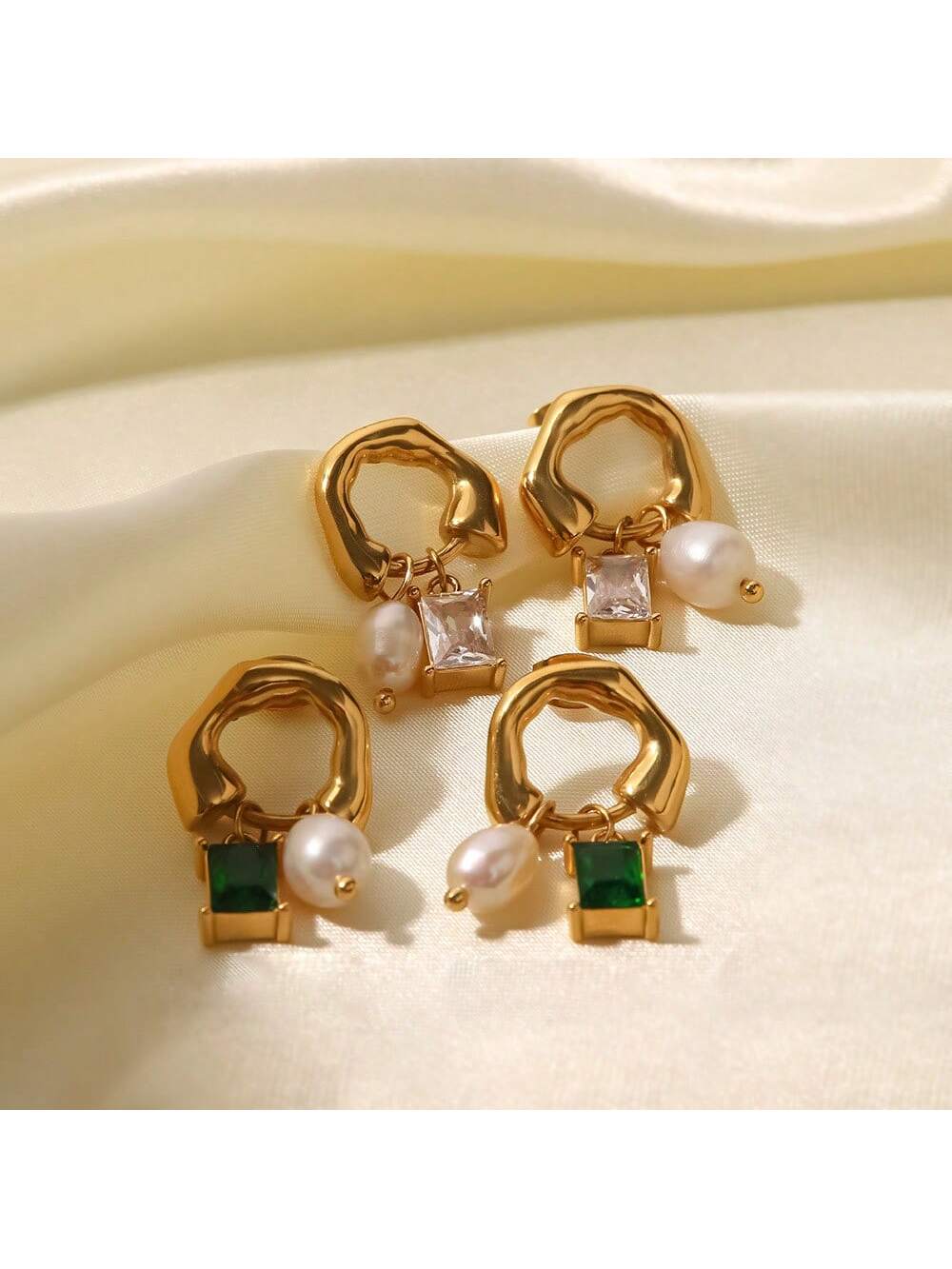 Stainless Steel Pearl & Cubic Zirconia Earrings – Elegant Jewelry