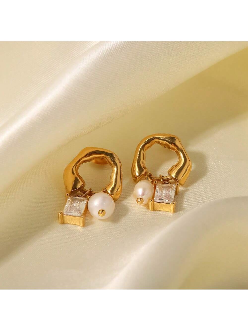 Stainless Steel Pearl & Cubic Zirconia Earrings – Elegant Jewelry