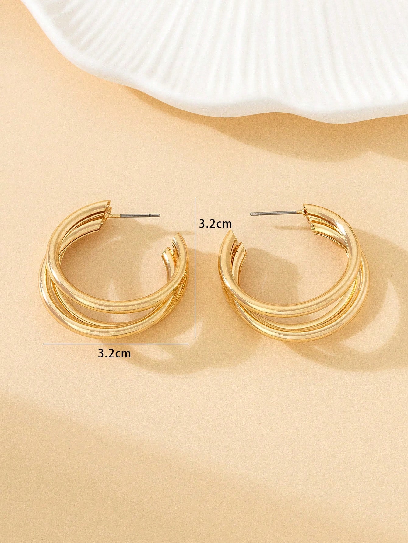 Triple Ring C-Shaped Geometric Earrings – Bold Multi-Layered Metal Statement for Women