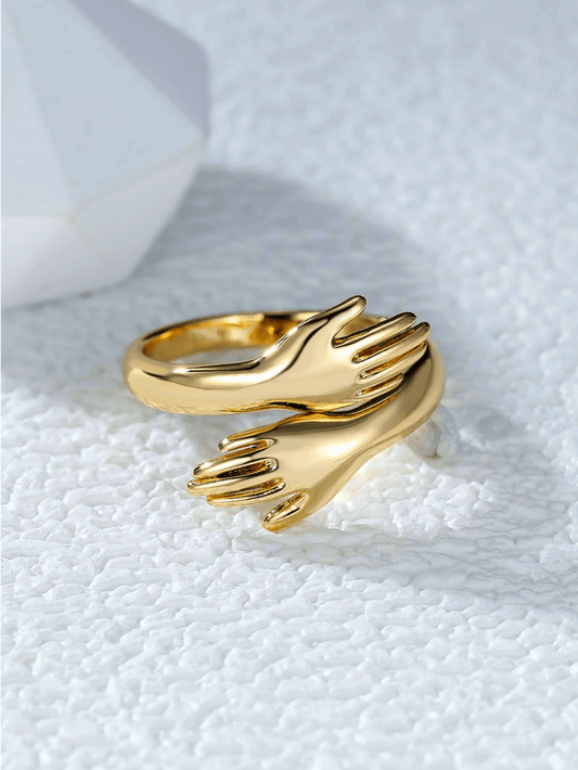 Gold-Plated Palm Hug Ring – Adjustable Chunky Statement Ring for Women