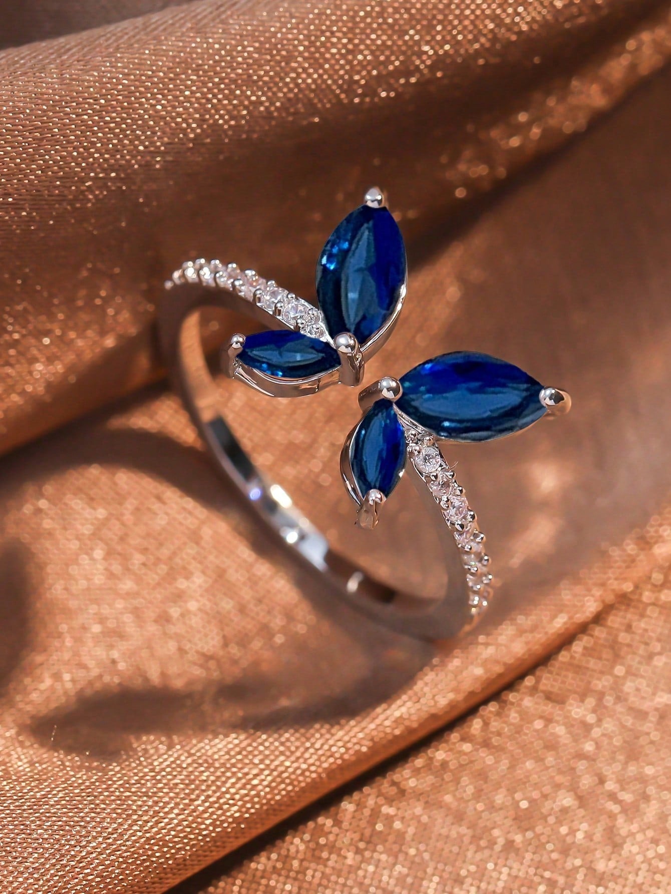 Cubic Zirconia Butterfly Adjustable Ring