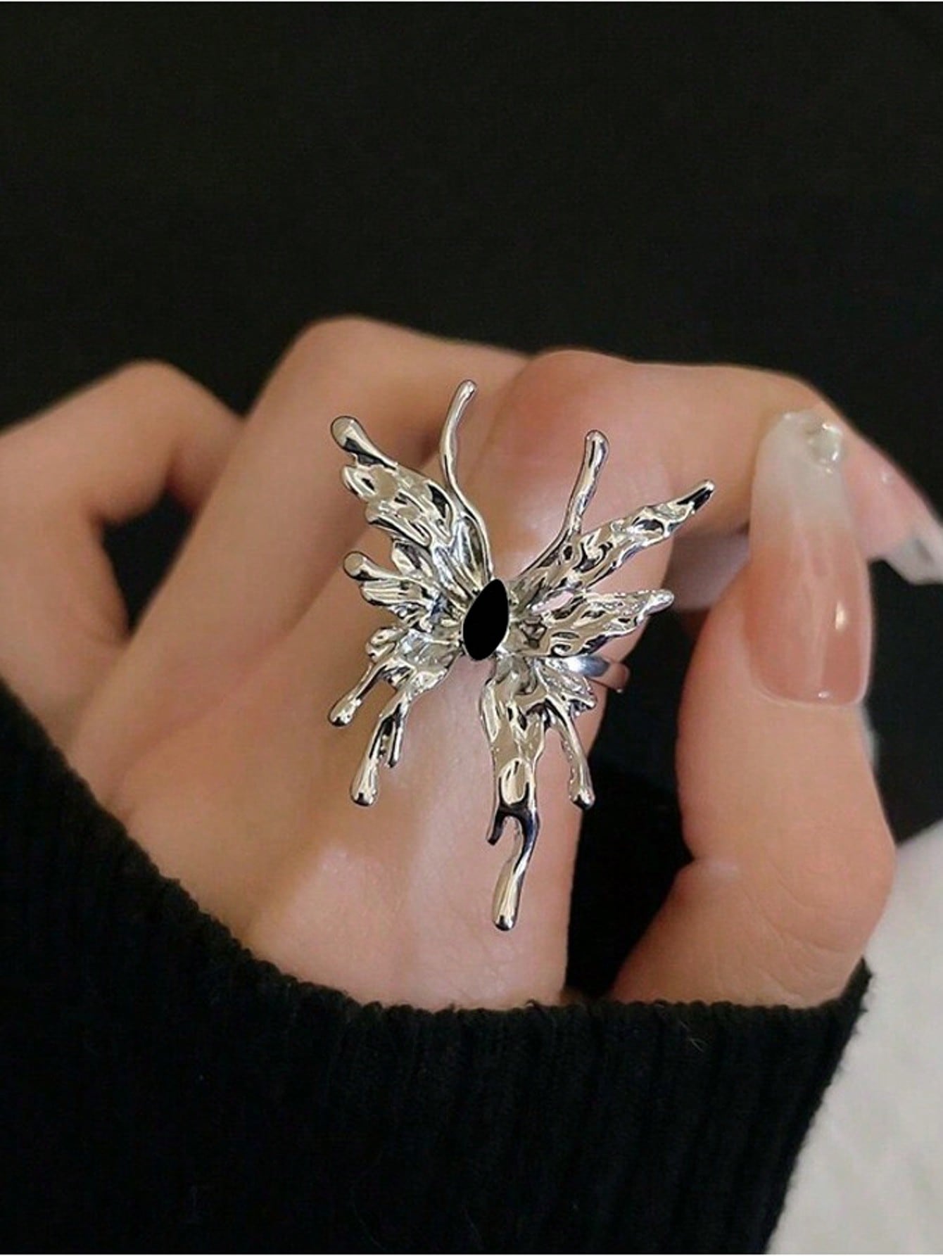 Exaggerated Liquid Butterfly Open Ring