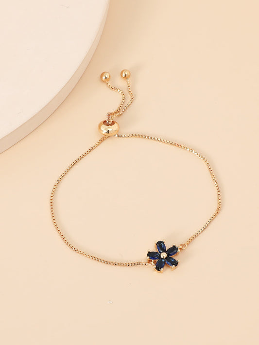 Flower-Shaped Copper Bracelet with Cubic Zirconia