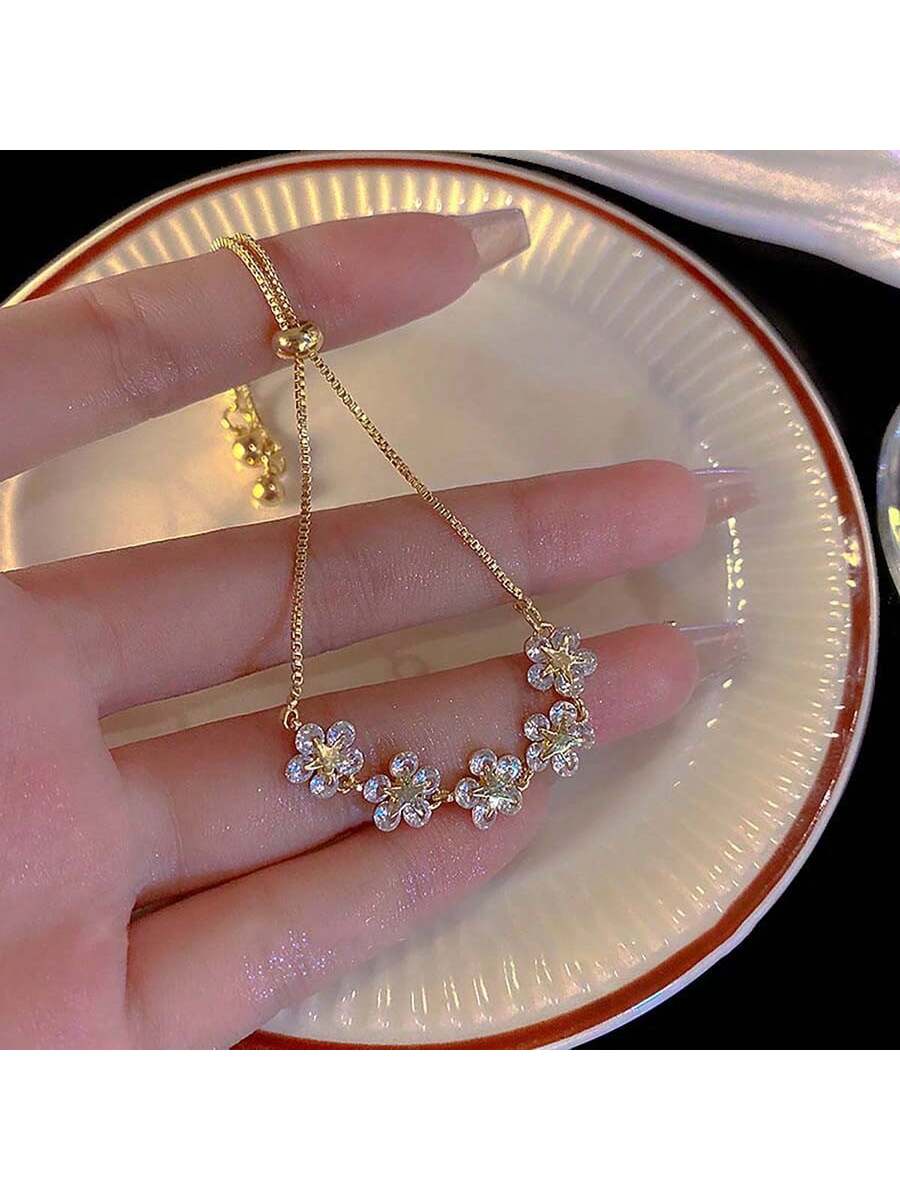 Snowflake Design Drawstring Bracelet with Rhinestones