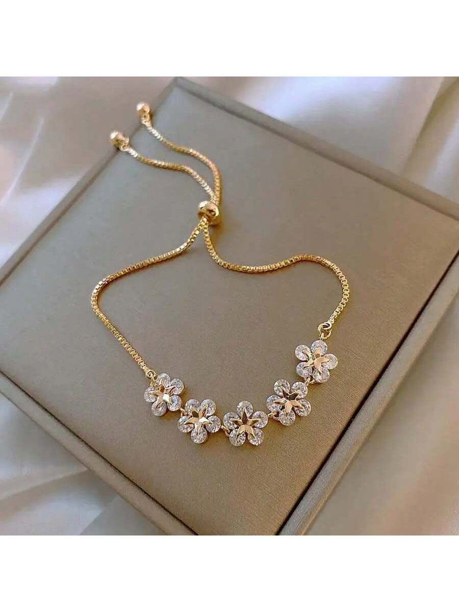 Snowflake Design Drawstring Bracelet with Rhinestones