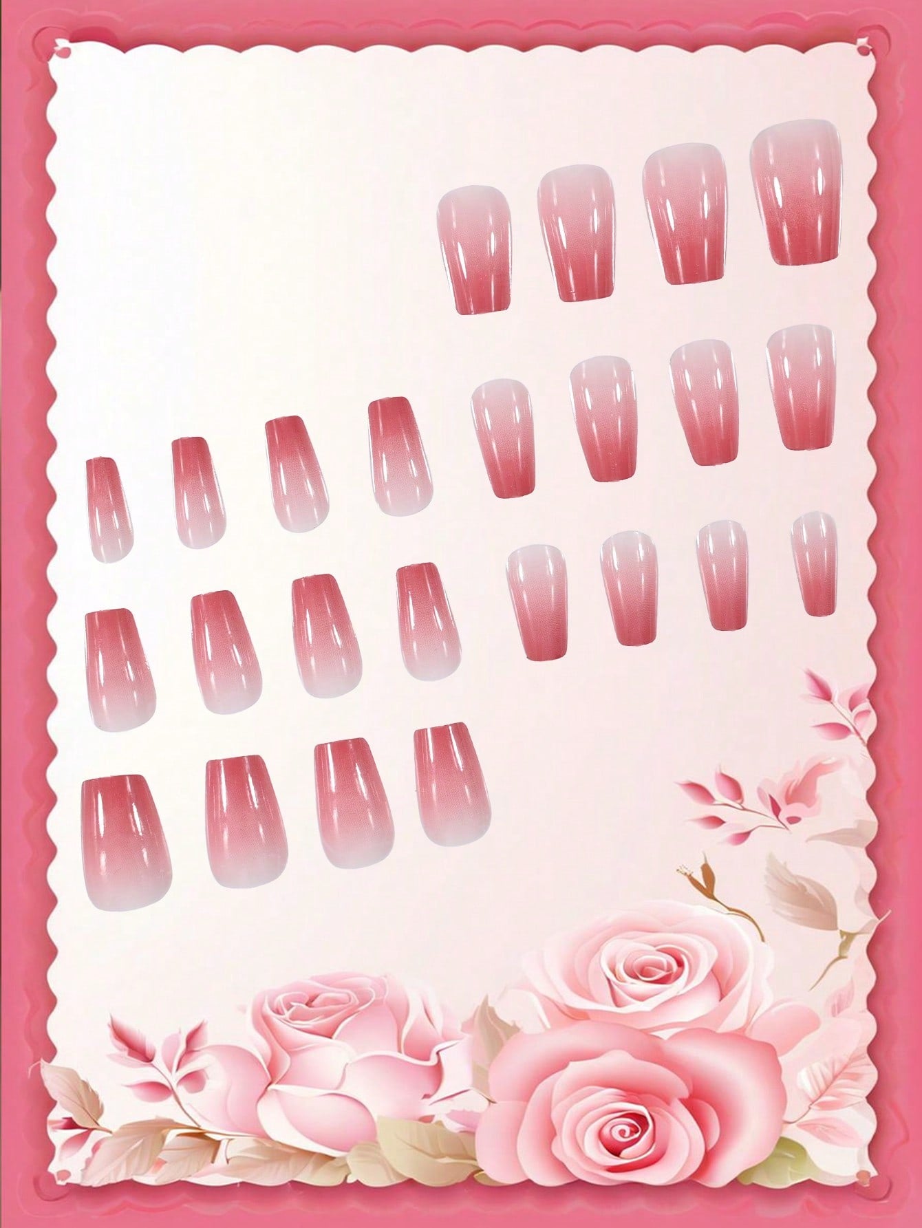 24-Piece Coffin Shaped False Nails with Peach Ombre Gradient – Includes Jelly Gel & Nail File
