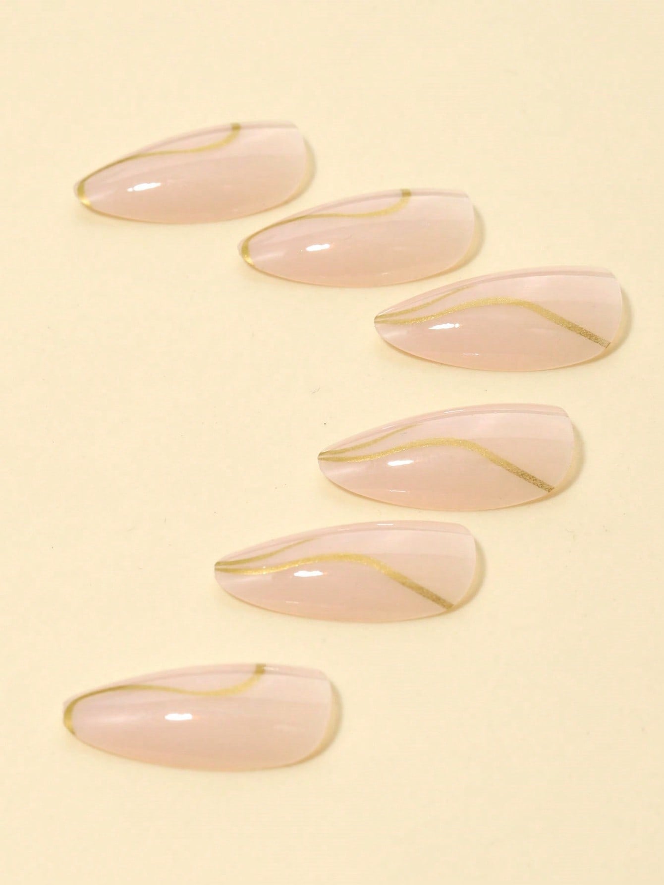 24-Piece Almond Shaped Press-On Nails with Gold Line Design – Includes Nail File & Jelly Gel