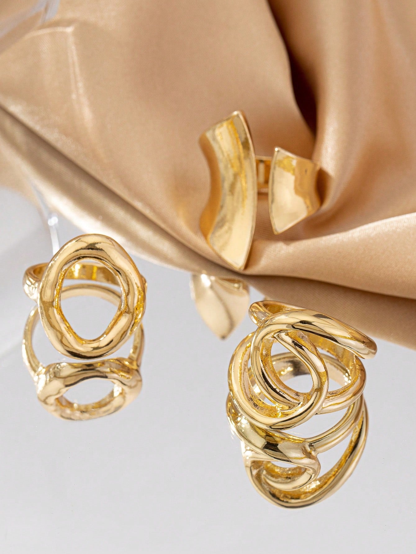 3pcsSet European Punk Style Glossy Round Opening Rings