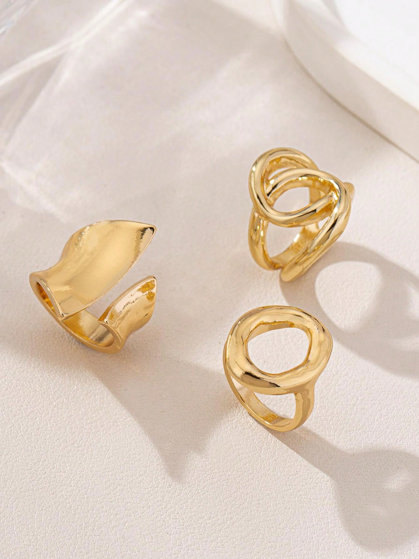 3pcsSet European Punk Style Glossy Round Opening Rings