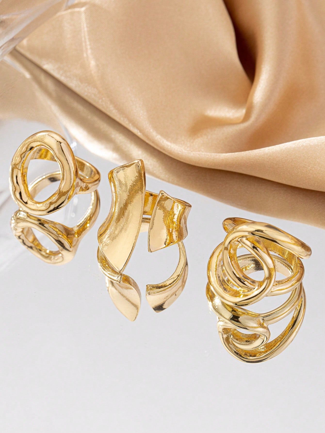 3pcsSet European Punk Style Glossy Round Opening Rings