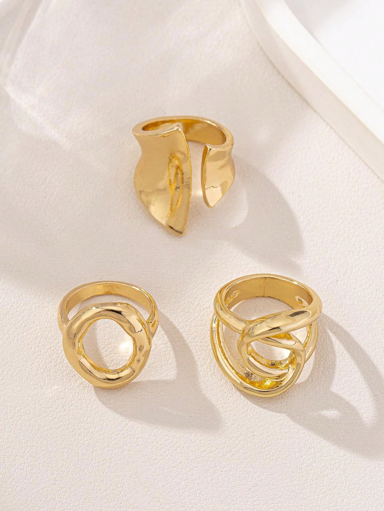 3pcsSet European Punk Style Glossy Round Opening Rings