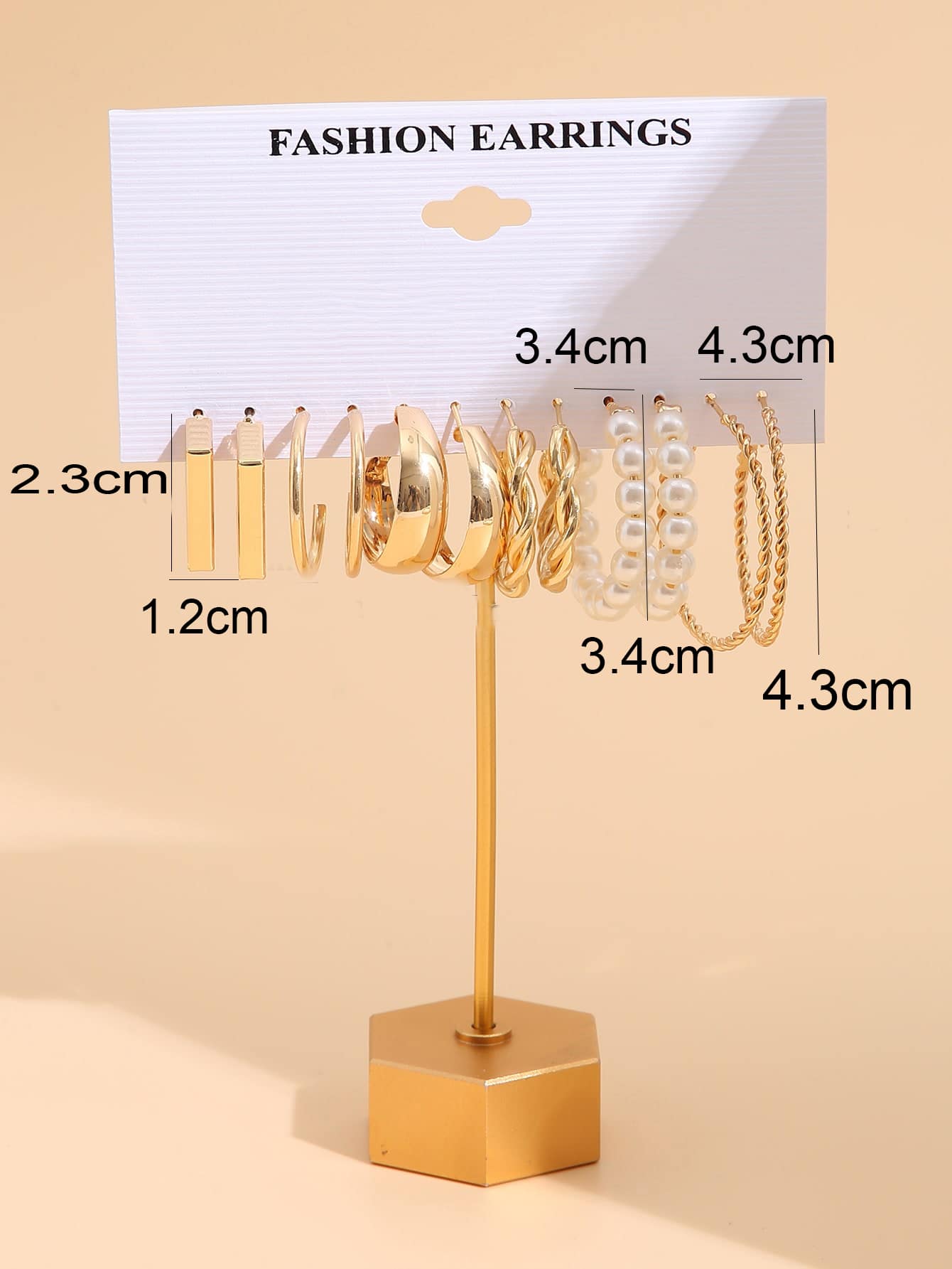 6-Pair Geometric Faux Pearl Decor Hoop Earrings Set