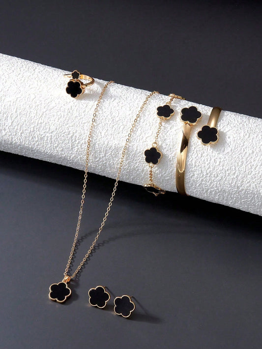 6-Piece Lucky Clover Jewelry Set – Necklace, Earrings, Bracelet & Ring for Men & Women