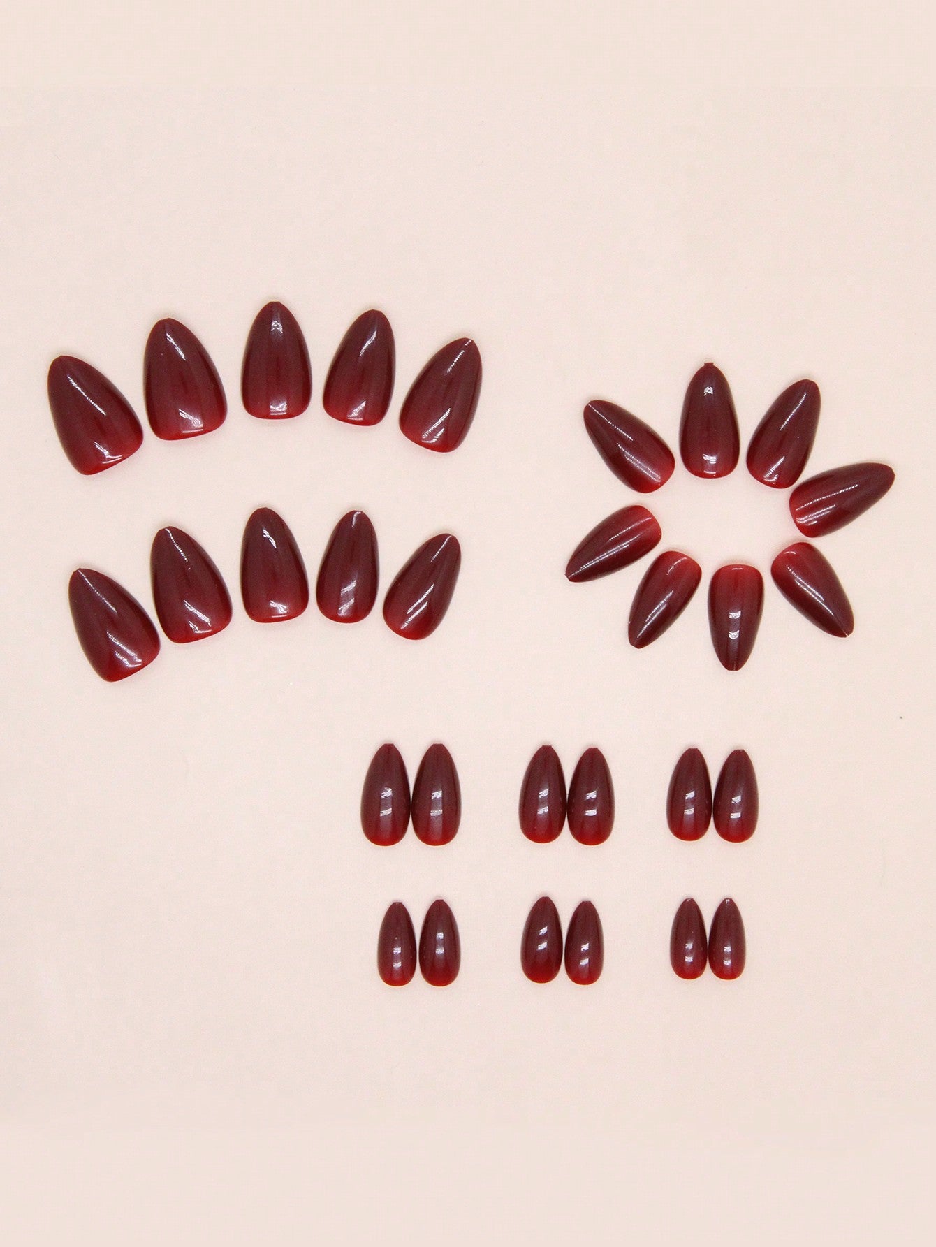 30-Piece Set Retro Almond-Shaped Red Press-On Nails