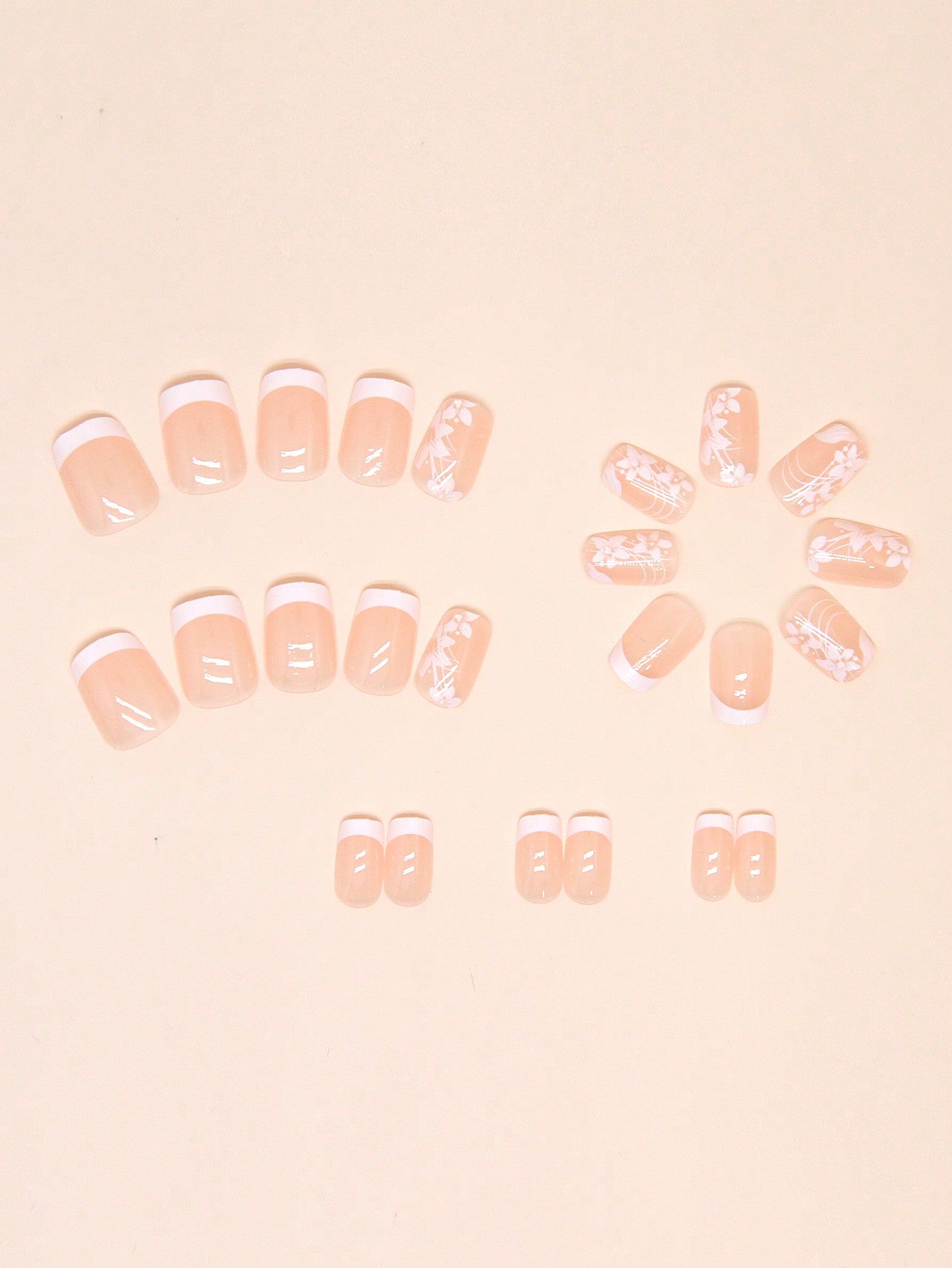 24-Piece Short Coffin-Shaped Press-On Nails Set – Gentle Flower-Painted Design for Spring