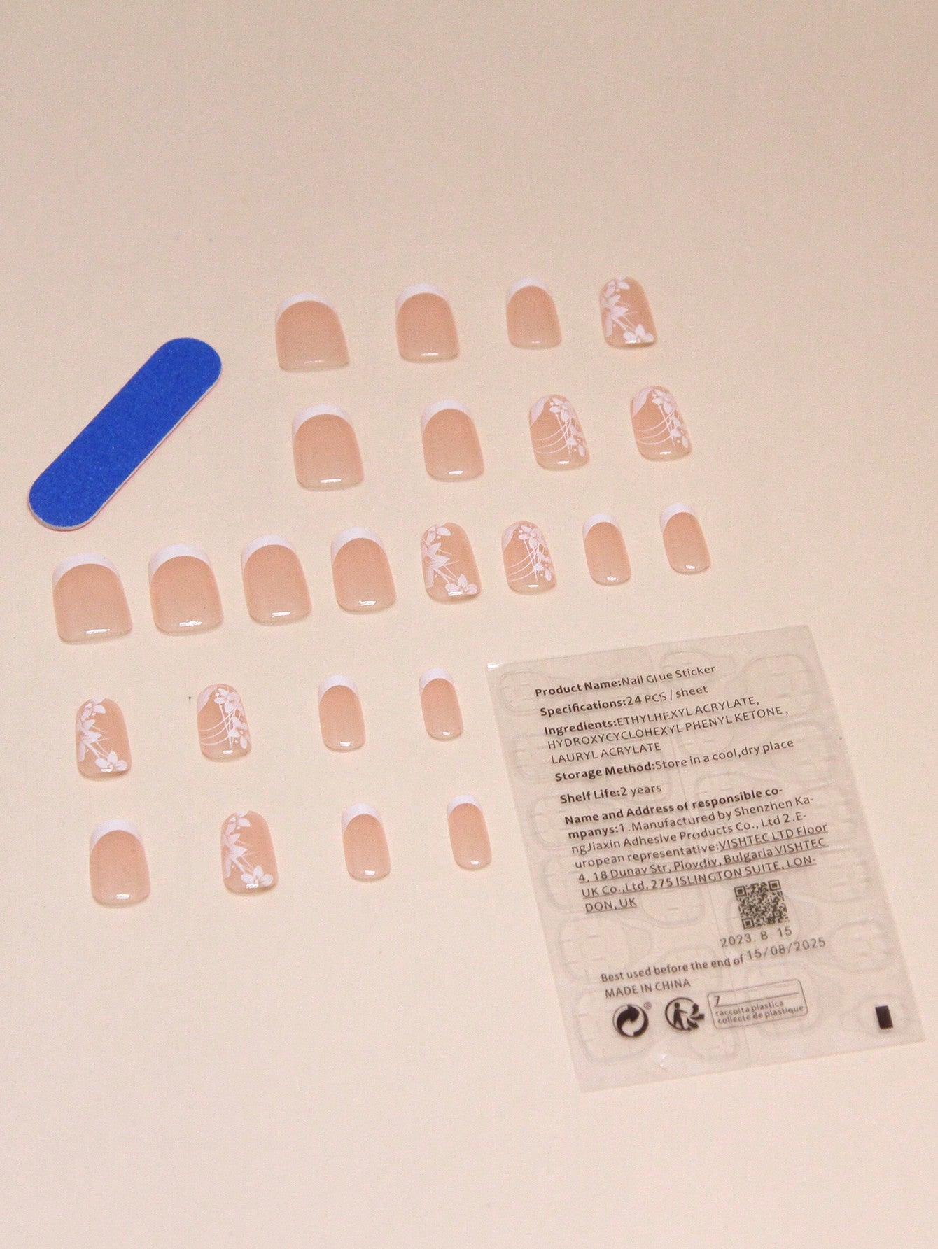 24-Piece Short Coffin-Shaped Press-On Nails Set – Gentle Flower-Painted Design for Spring